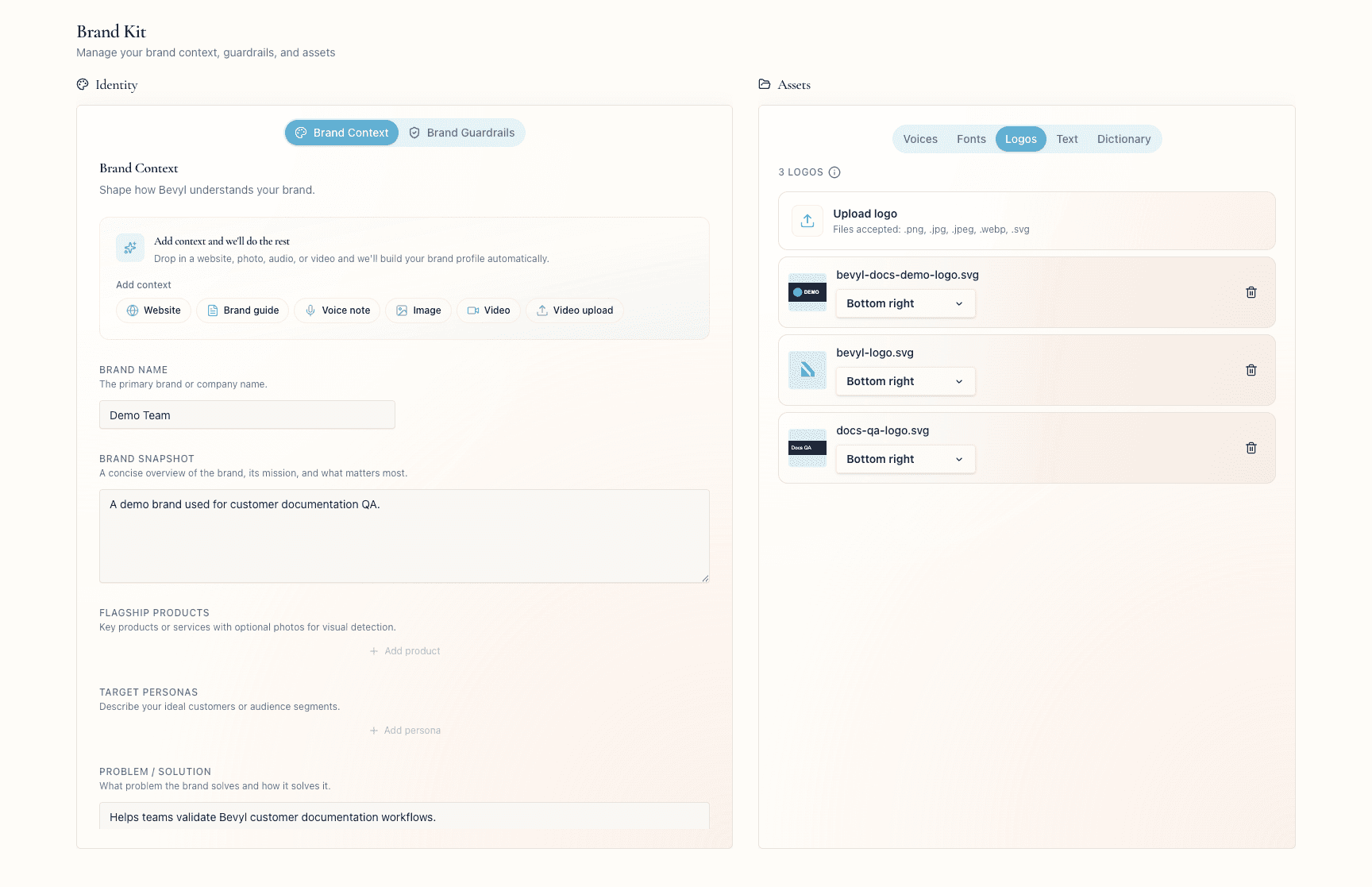 The Logos tab in Brand Kit with the Upload logo control