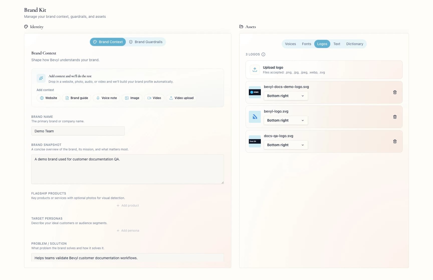 The Logos tab in Brand Kit with the Upload logo control