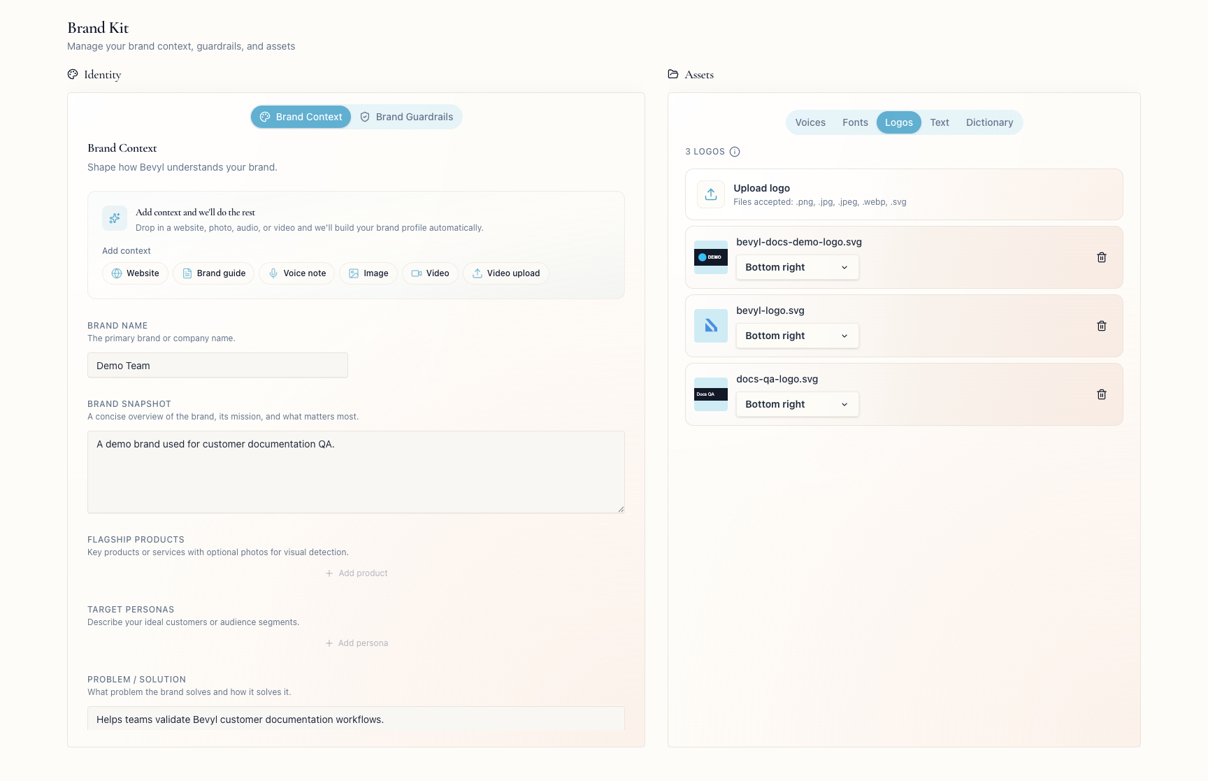 The Logos tab in Brand Kit with the Upload logo control